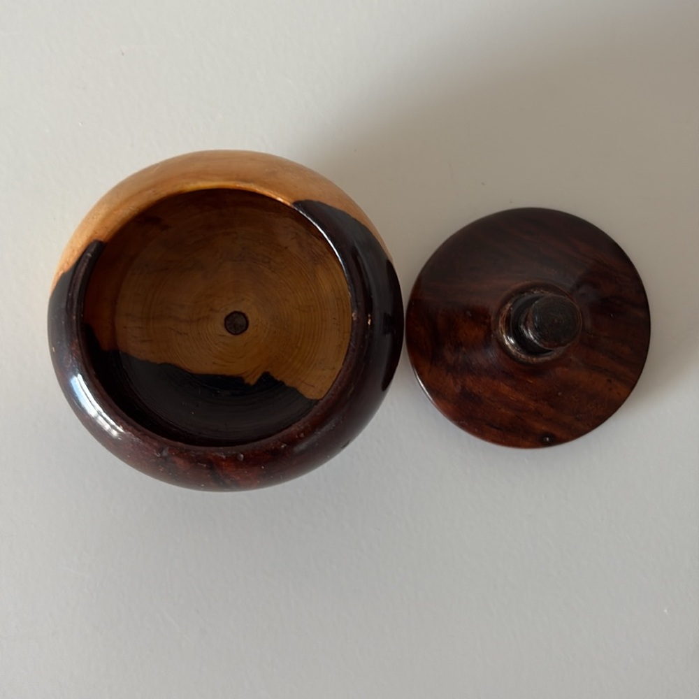 SOLD • Small Hand Turned Wooden Bowl with Lid 1.5” Tall - Picture 6 of 10